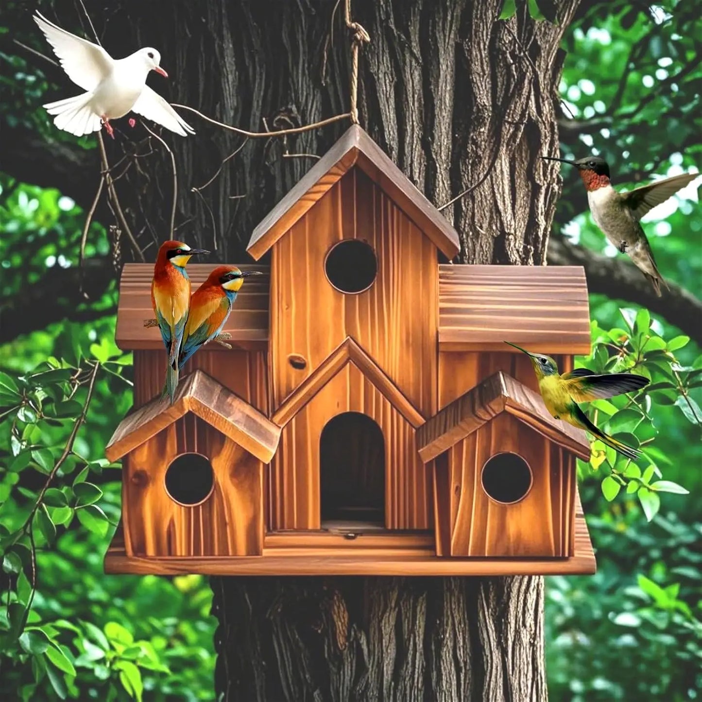 Handmade 6-Hole Hanging Bird House