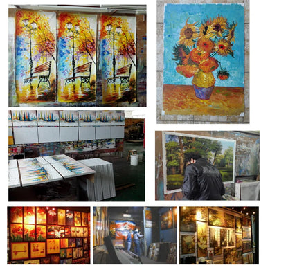 Handmade Abstract City Oil Painting Modern Wall Art - Posters