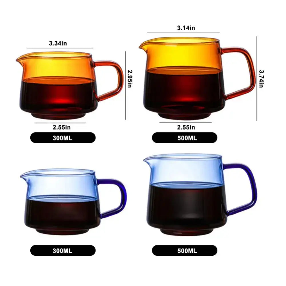 Set of handmade blue glass coffee sharing pots and colorful glass coffee pitchers in 300ml and 500ml capacities