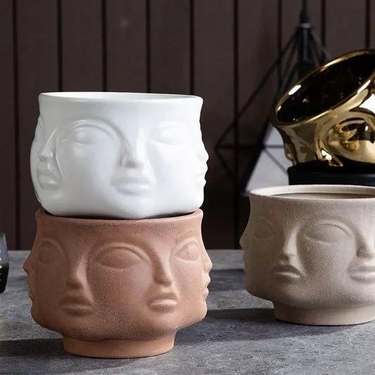 Handmade Ceramic Face Vase for Home Decor - Vase