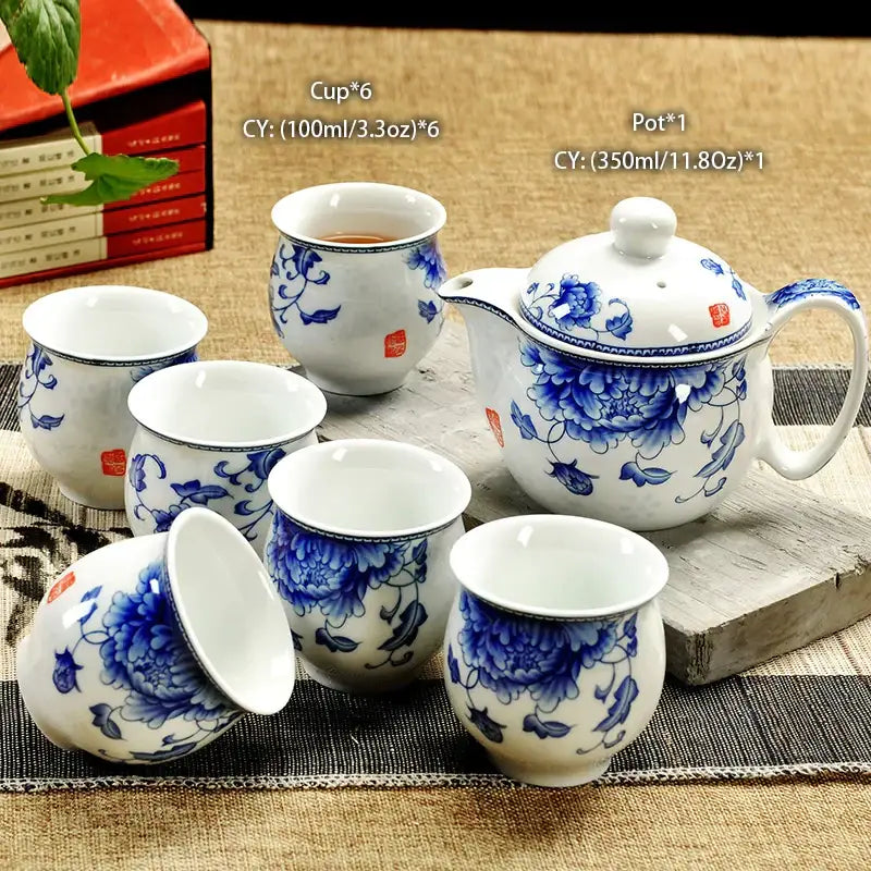Handmade blue and white ceramic kung fu teapot with intricate peony floral patterns for dining room decorbites ceramic dragon tea pot