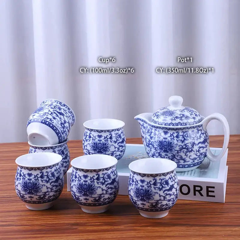 Handmade decorbites ceramic kung fu teapot in blue and white porcelain with intricate floral patterns for dining room decor