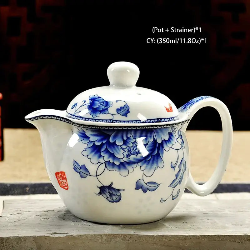 Handmade decorbites ceramic kung fu teapot white with blue floral design and red seal mark for dining room decorbites ceramic