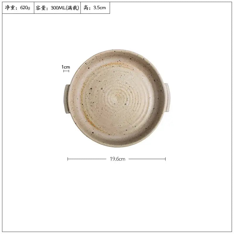 Beige handmade ceramic sushi plate with speckled texture and two handles from ceramic sushi plate set in speckled gray