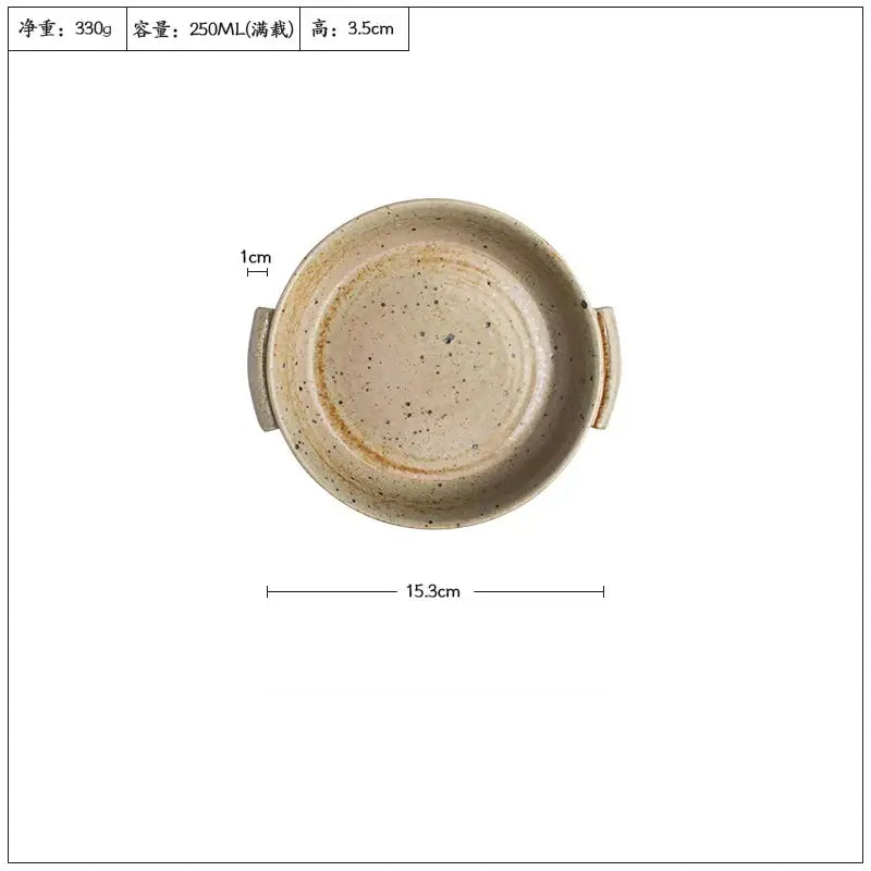 Handmade ceramic sushi plate in speckled beige with two handles 15.3cm diameter 3.5cm high for dining room use