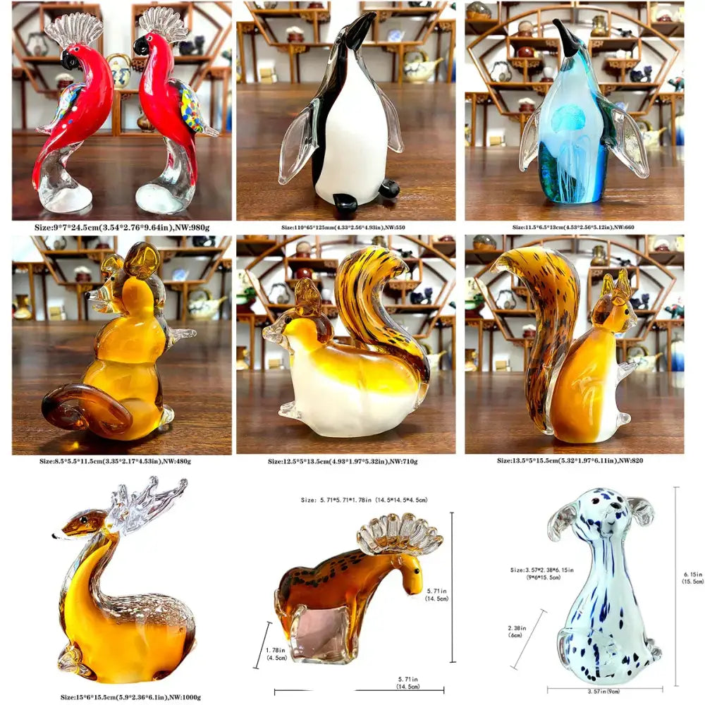 Handmade colorful crystal sika deer figurine featuring a translucent red and silver parrot glass decor for living room