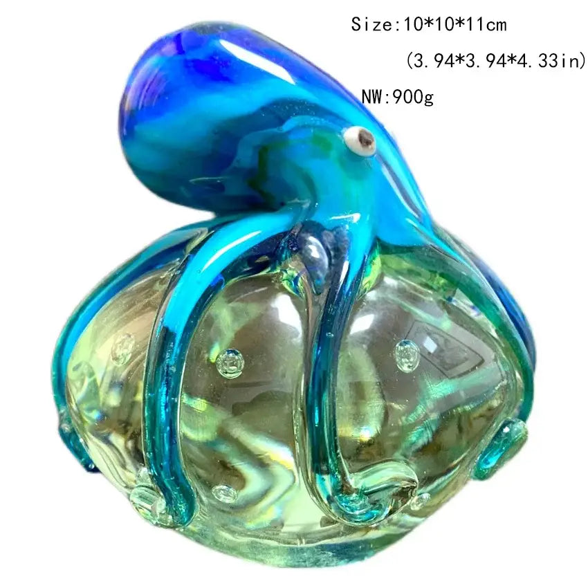 Handmade colorful crystal sika deer figurine featuring vibrant blue and green glass with translucent swirling patterns
