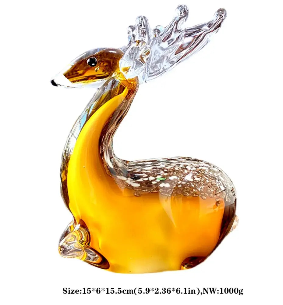 Handmade colorful crystal sika deer figurine with golden yellow body, amber brown neck, clear antlers for living room decor