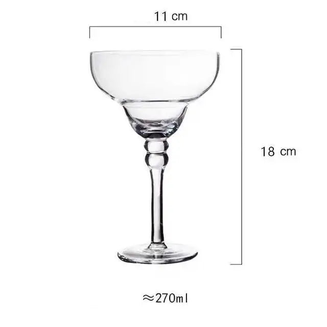 Clear glass handmade colorful margarita wine glass with fluted rim and beaded slender stem for elegant decorbites drinkware