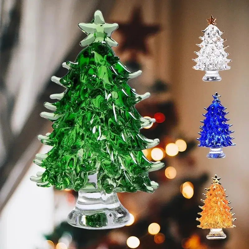 Handmade translucent green crystal christmas tree mini figurine with clear star topper for living room decorbites decor