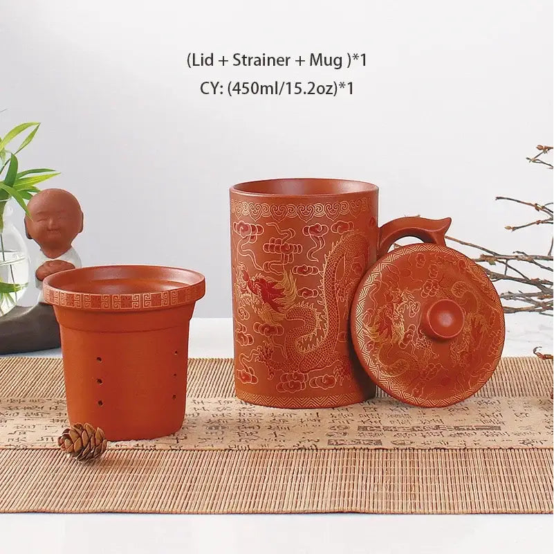 Handmade dragon purple clay tea mug set featuring red ceramic with golden dragon motifs for elegant dining room decorbites dragon purple