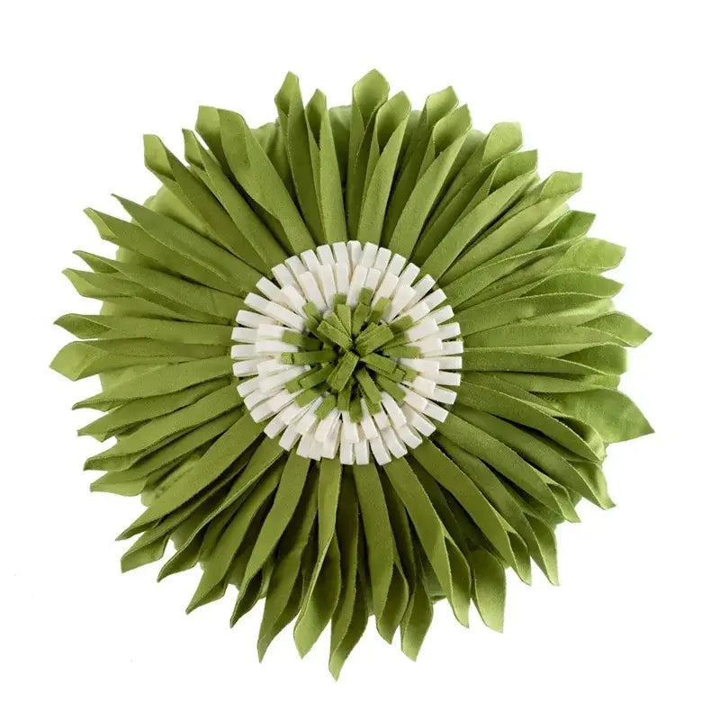 Olive green handmade flower cushion cover with white center floral decor for living room by decorbites handmade flower