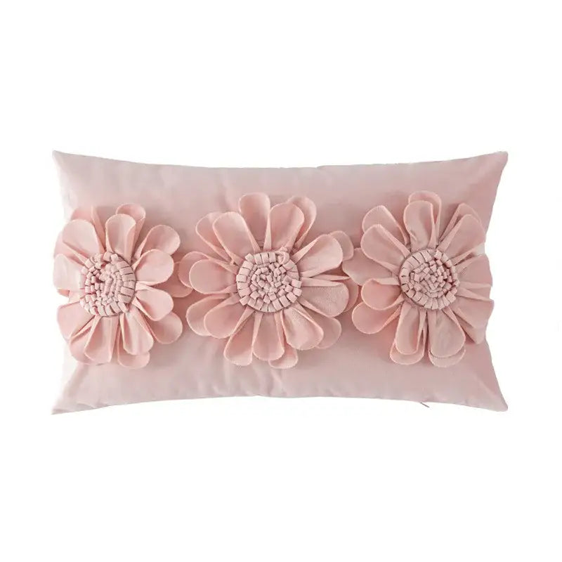 A soft pink handmade flower cushion cover with three dimensional fabric flowers for living room decorbites decor