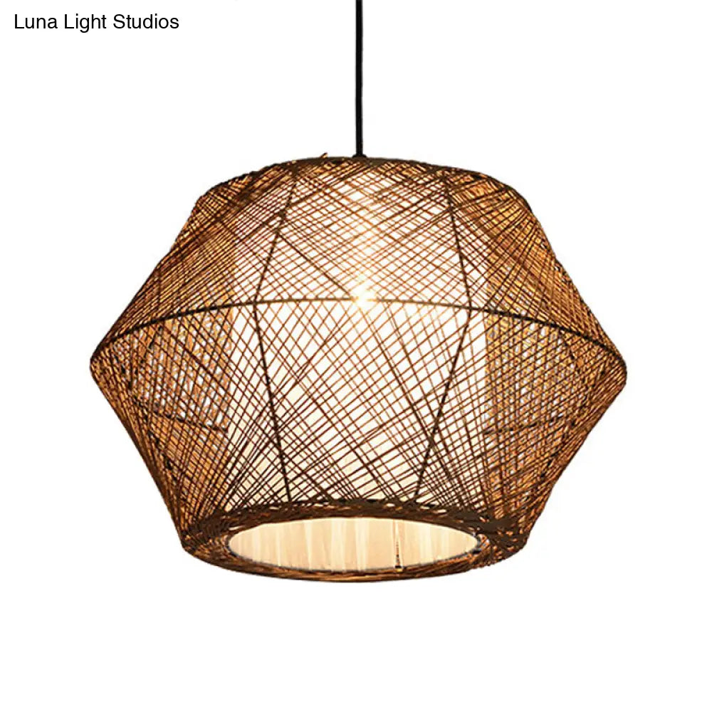 Handmade Geometric Rattan Pendant Light - Asian Style - 1 Light Beige