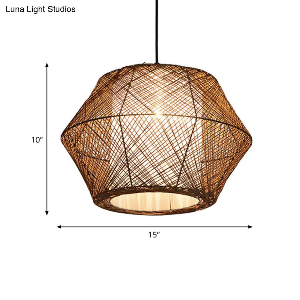 Handmade Geometric Rattan Pendant Light - Asian Style - 1 Light Beige