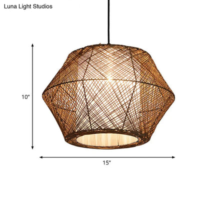 Handmade Geometric Rattan Pendant Light - Asian Style - 1 Light Beige