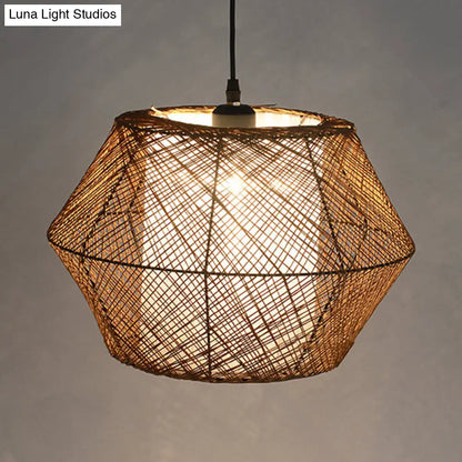 Handmade Geometric Rattan Pendant Light - Asian Style - 1 Light Beige