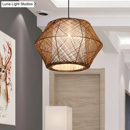 Handmade Geometric Rattan Pendant Light - Asian Style - 1 Light Beige