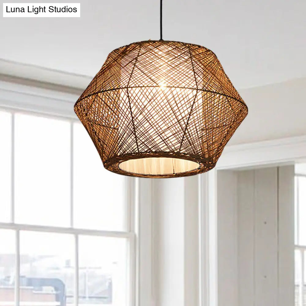 Handmade Geometric Rattan Pendant Light - Asian Style - 1 Light Beige