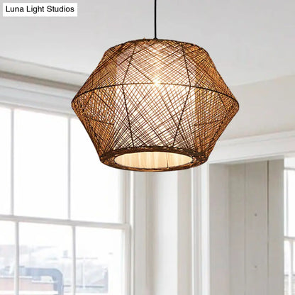 Handmade Geometric Rattan Pendant Light - Asian Style - 1 Light Beige