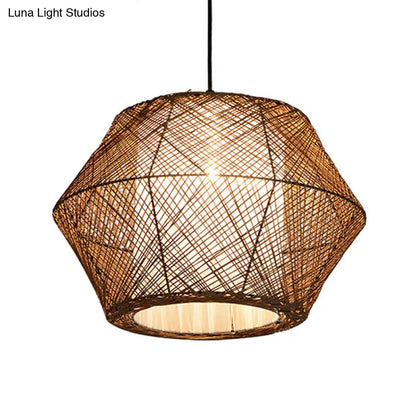 Handmade Geometric Rattan Pendant Light - Asian Style - 1 Light Beige