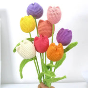 A colorful bouquet of decorbites handmade knitted crochet tulips in vibrant hues for bedroom flower decor