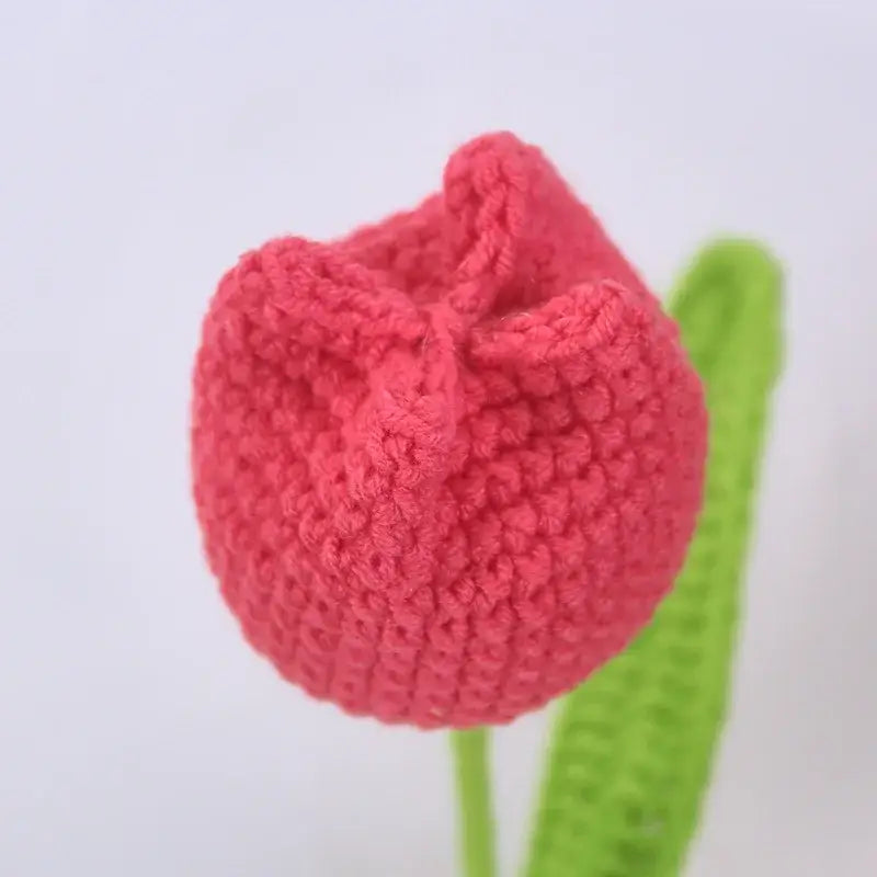 Handmade knitted crochet pink tulip with vibrant bloom and bright green stem for bedroom decorbites decorbites handmade knitted decor