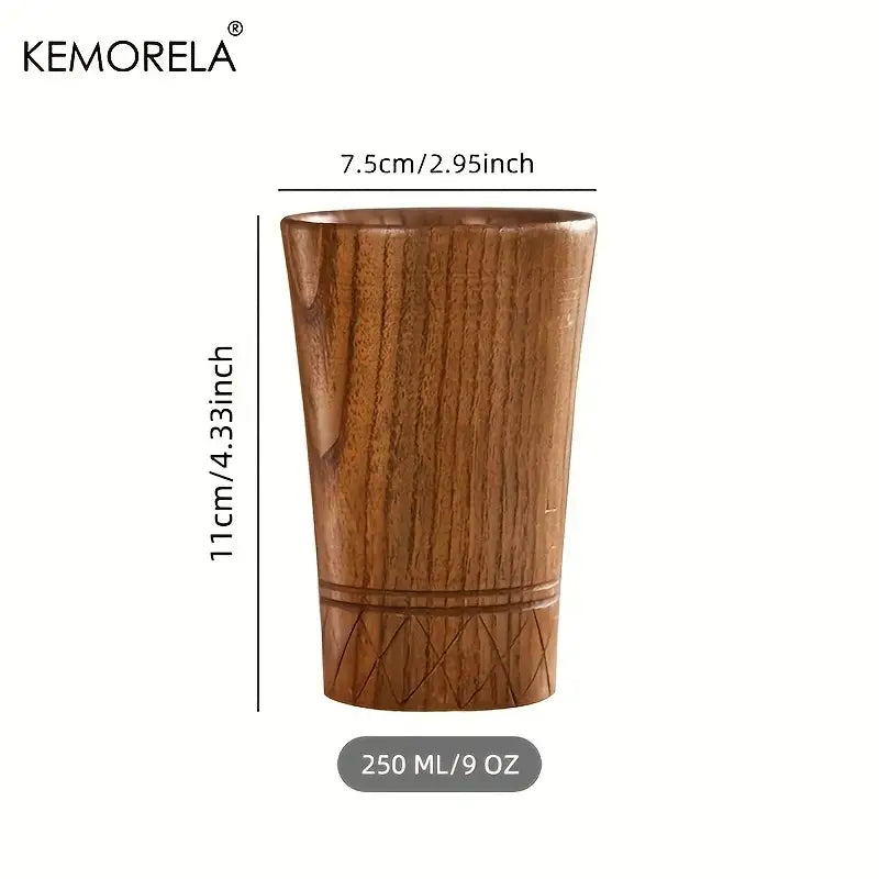 Kemorela handmade natural wooden tea tumbler in warm brown with subtle engraved geometric decorbites handmade natural finish