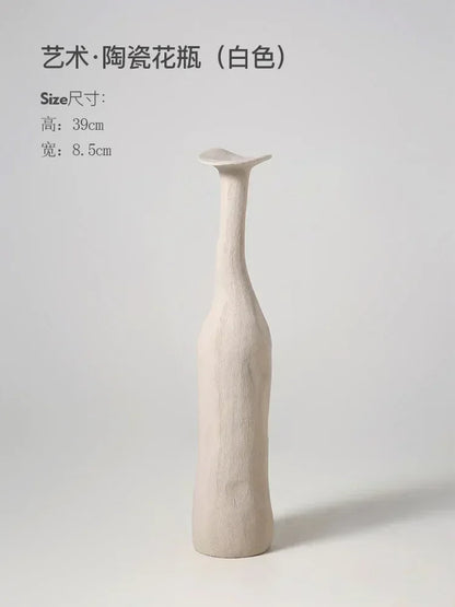 Handmade Nordic Ceramic Flower Vase for Luxury Home - white 39x8.5cm - Vase