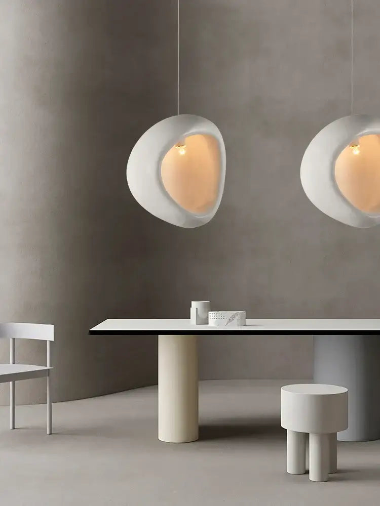 Handmade nordic designer white ceramic pendant lights with warm glowing interiors for dining room decorbites chandelier