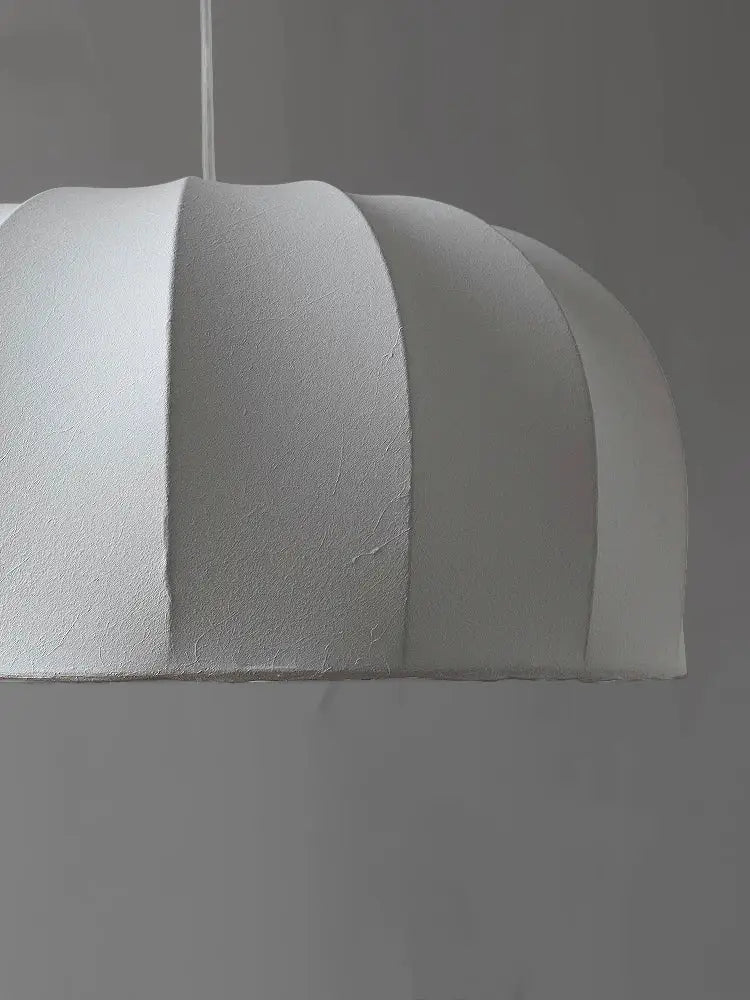 Handmade off-white silk pendant lamp with vertical ribbed panels textured fabric for dining room pendant lights