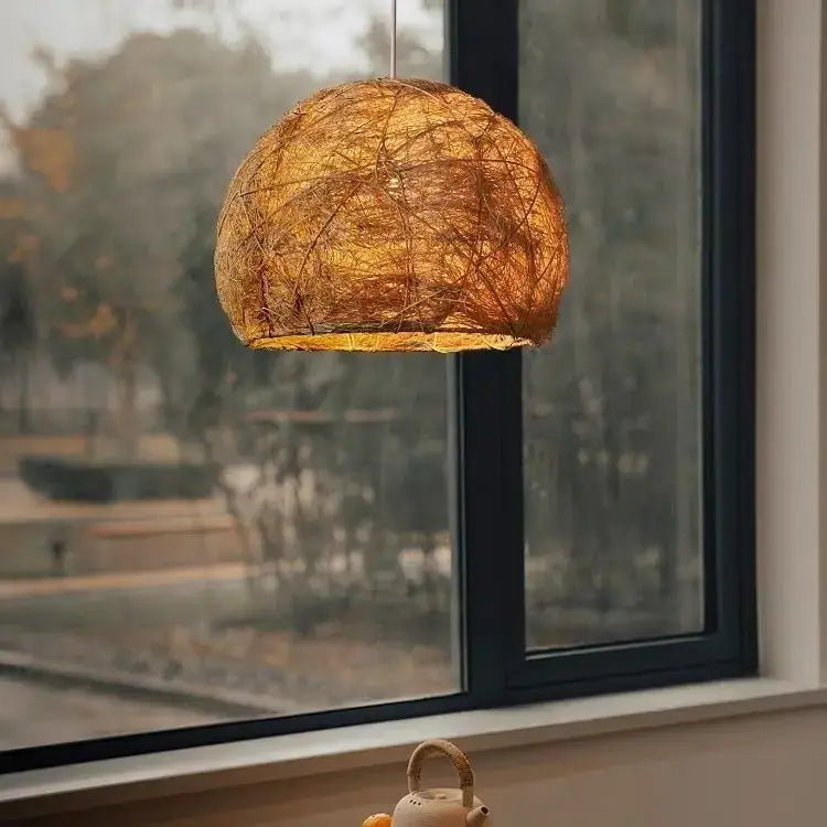 Warm-toned handmade rattan bamboo pendant lamp by decorbites with dome-shaped design for living room lighting decor