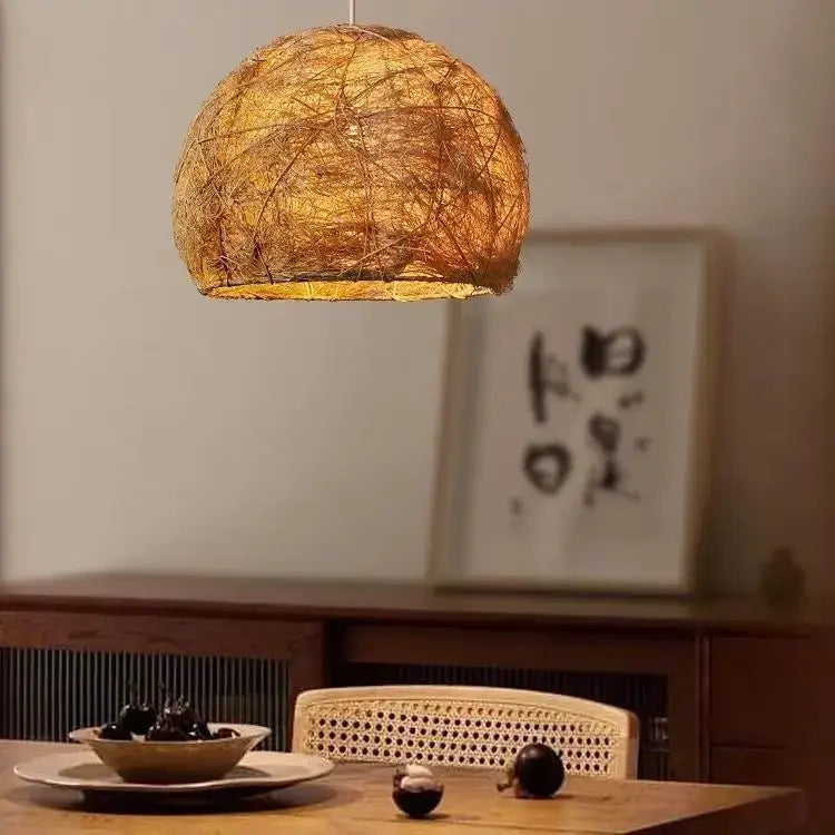 Warm-toned handmade rattan bamboo pendant lamp made of natural fibers for living room lighting decorbites handmade rattan