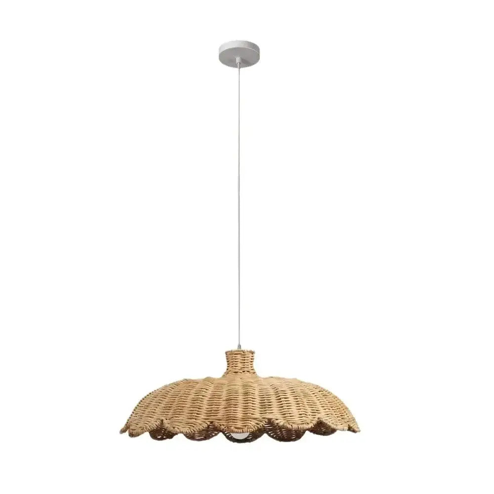 Handmade rattan pendant scalloped wicker pendant lamp with natural woven design and white ceiling mount for dining room