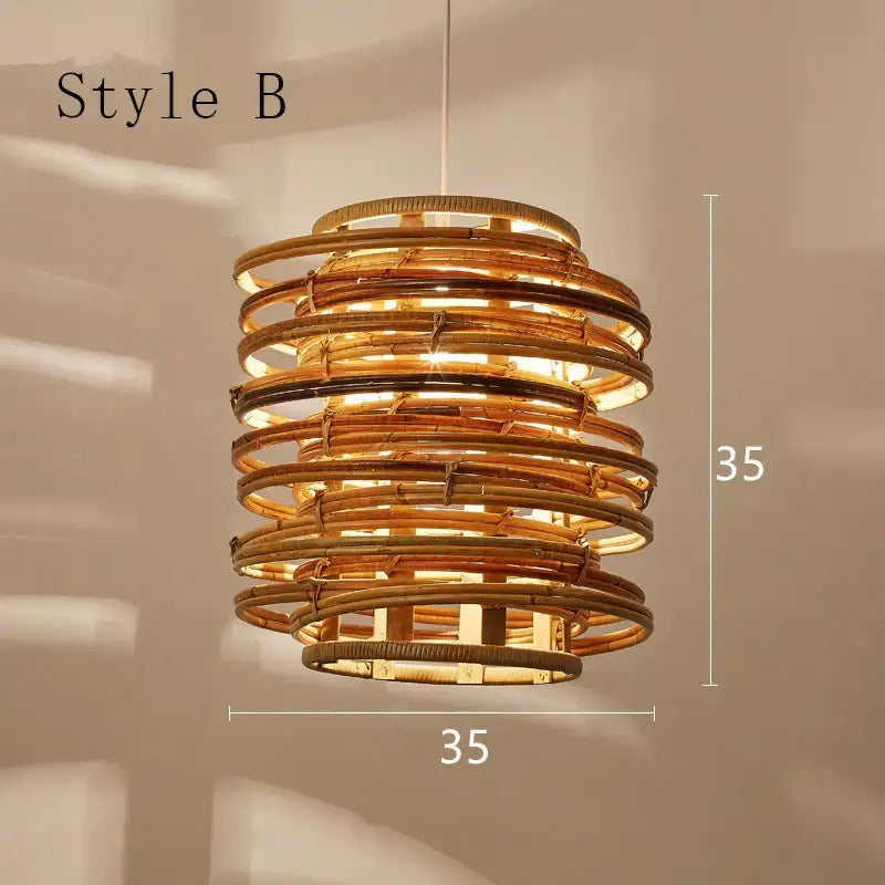 Handmade warm-toned bamboo birdnest pendant light with woven rattan rings for bedroom decorbites bamboo birdnest decor