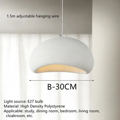 White dome-shaped decorbites handmade wabi sabi chandelier pendant light made of polystyrene with warm glow for dining room