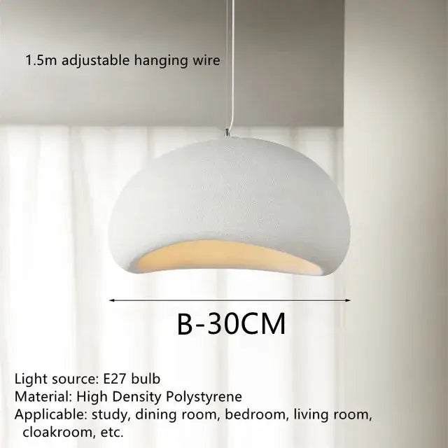 White dome-shaped decorbites handmade wabi sabi chandelier pendant light made of polystyrene with warm glow for dining room