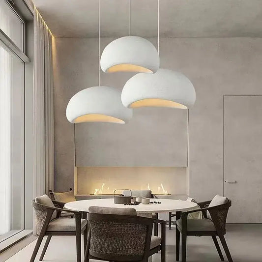Three white dome-shaped decorbites handmade wabi sabi chandelier pendant lights for dining room lighting