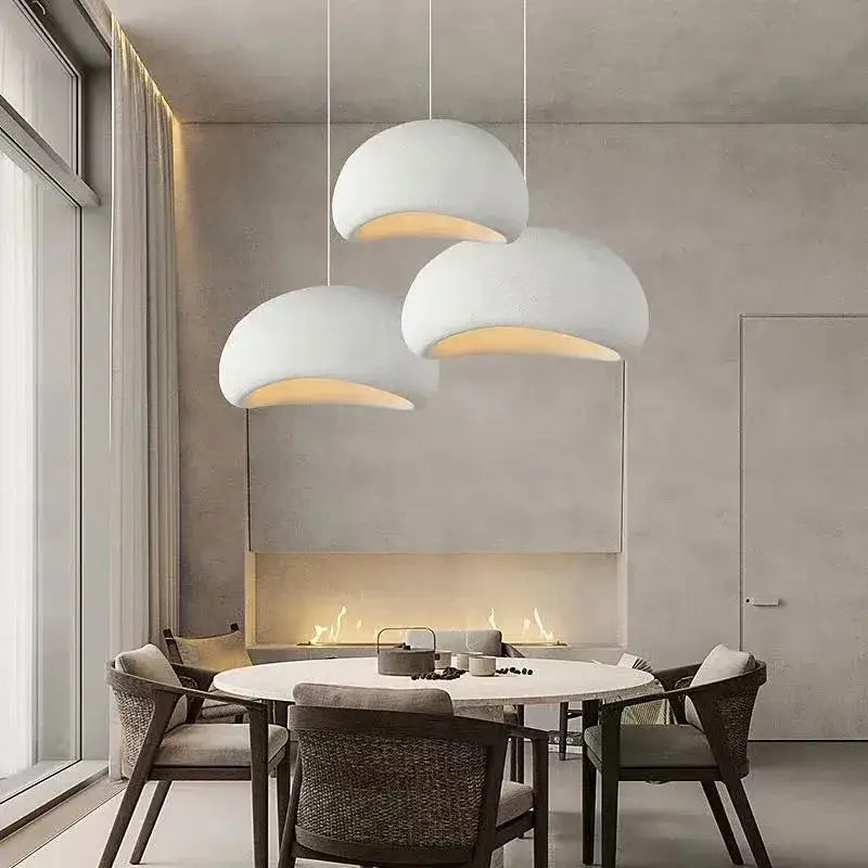Three white dome-shaped decorbites handmade wabi sabi chandelier pendant lights for dining room lighting