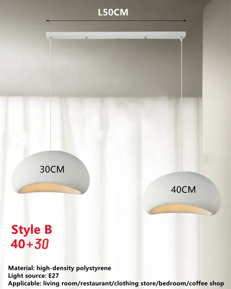 Modern white dome-shaped pendant lights with warm led glow in decorbites handmade wabi sabi chandelier trio for dining room
