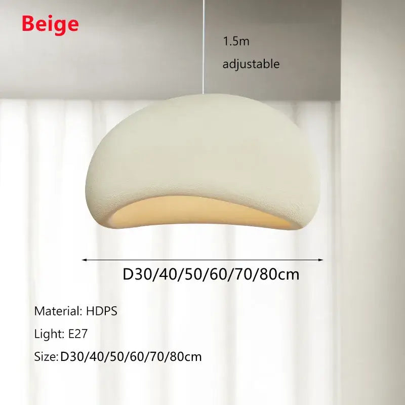 Beige hdps decorbites handmade wabi sabi pendant lamp with soft curved dome and adjustable 1.5m hanging length for dining room lighting