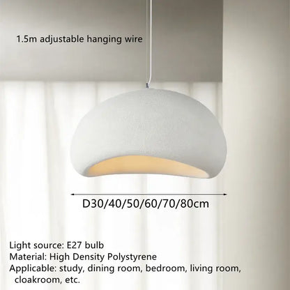 Handmade wabi sabi off white pendant lamp made of high density polystyrene with warm glow for dining room lighting decorbites