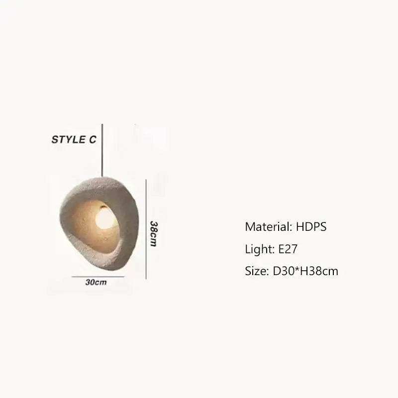 Handmade wabi sabi stone pendant light in matte gray hdps with e27 socket for stairs organic decorbites handmade wabi design