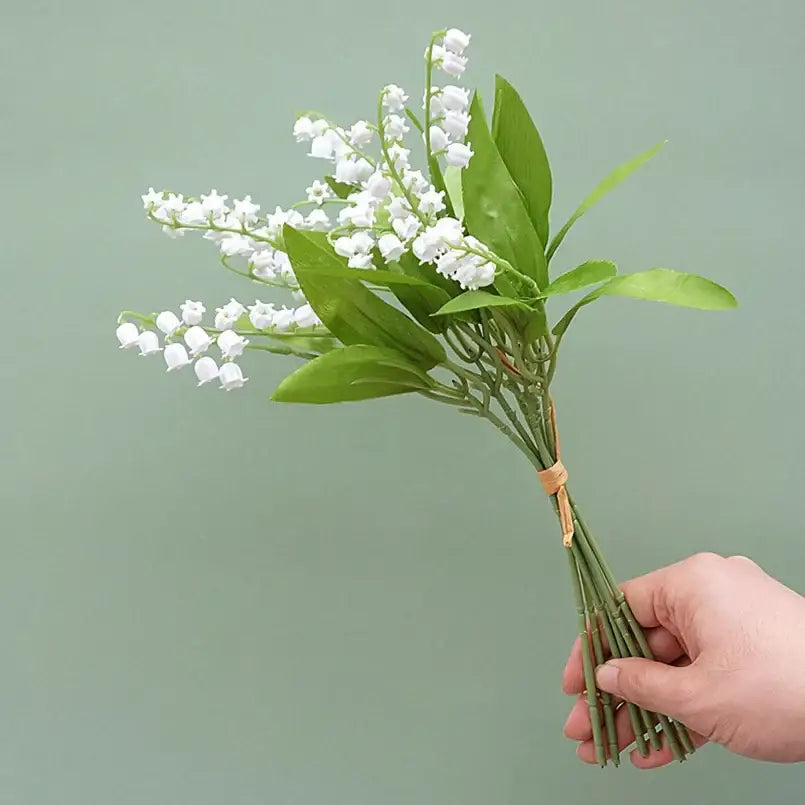 Handmade white bellflower artificial flowers bouquet with delicate lily-of-the-valley blooms by decorbites artificial flowers