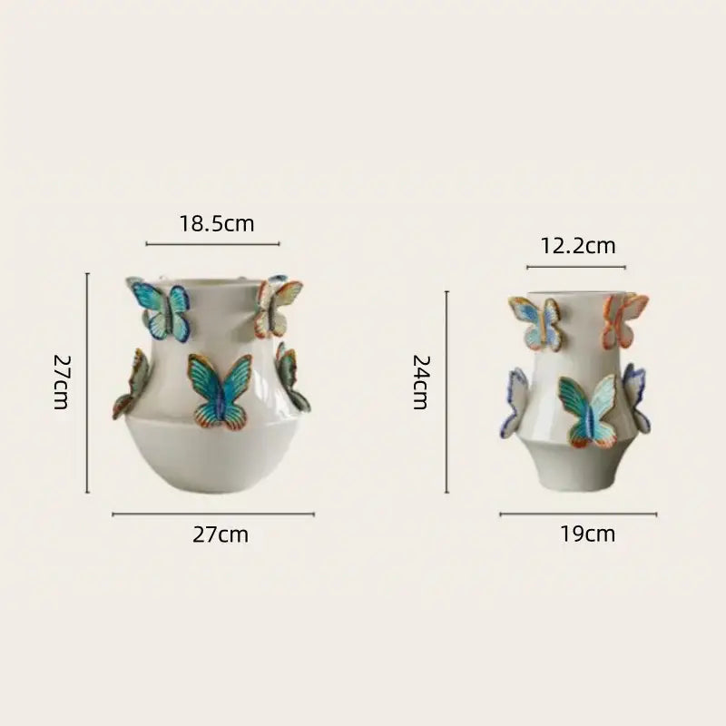 Handmade white butterfly ceramic vase by decorbites adorned with colorful three-dimensional butterfly decor