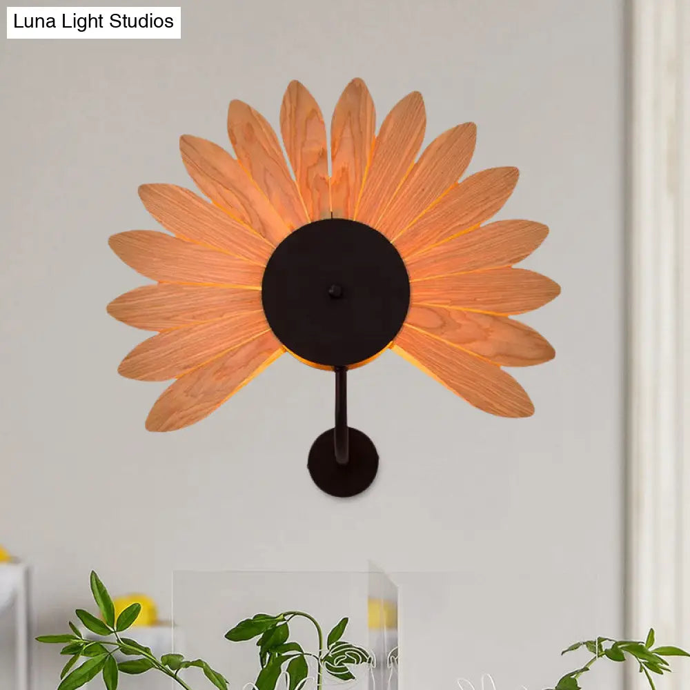 DecorBites™ Handmade Wood Veneer Wall Sconce with Modern Stylish Design and 1 Light - Perfect for Restaurants, with Black Finish