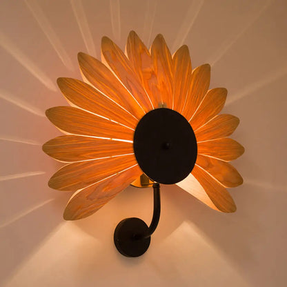 DecorBites™ Handmade Wood Veneer Wall Sconce with Modern Stylish Design and 1 Light - Perfect for Restaurants, with Black Finish