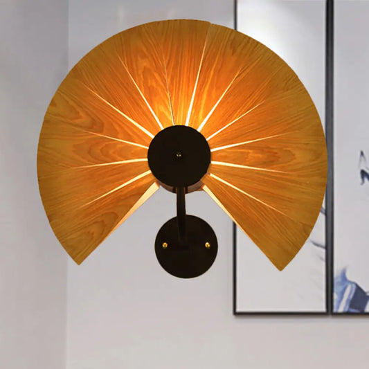 DecorBites™ Handmade Wood Veneer Wall Sconce with Modern Stylish Design and 1 Light - Perfect for Restaurants, with Black Finish