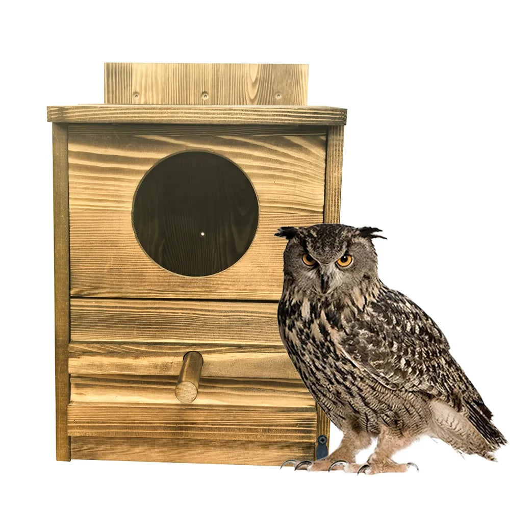 Handmade Wooden Screech Owl House - Outdoor Nesting Box