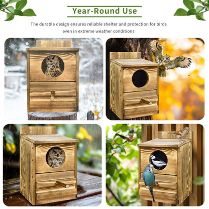 Handmade Wooden Screech Owl House - Outdoor Nesting Box